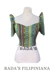 Modern Filipiniana Ethnic Top Green with Sage Green Pleated Skirt