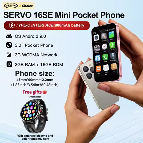 Free Watch! SERVO Mini Smartphone 3.0 Display Android 9.0 Mobile Phone 16GB ROM Face Unlock 3G Cellu