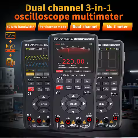 ZOYI New 3-in-1 Scope Multimeter: 50MHz Bandwidth, Waveform Storage, Dual-Channel Scope/Signal Gener