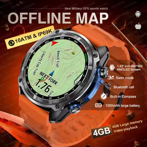 2025 Military Offline map 1000mAh Battery Smart Watch 4GB Big Memory GPS Navigation MP3/MP4 Player S