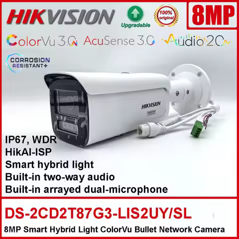 Original Hikvision DS-2CD2T87G3-LIS2UY/SL 8MP IP67 HikAI-ISP Smart Hybrid Light AcuSense3.0 Audio2.0