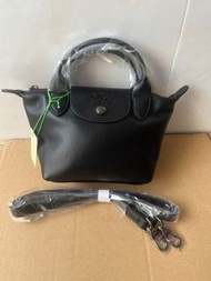 Longchamp Le Pliage XS 黑色皮革斜背包