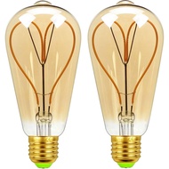 2 Pack ST64 Heart Shaped Filament Light Bulb E26 4W Equivalent 40W, Warm White 2300K for Home Light,
