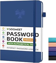 Soomeet Password Book with Alphabetical Tabs, Hardcover Password Keeper, A5 Size 8.3"x6" Password No