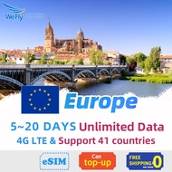 Wefly Europe SIM Card 4G High Speed 10~30 days unlimited Data for Europe 41 countries travelling high speed