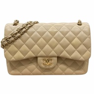 CHANEL 香奈兒 CLASSIC FLAP 30 口蓋包 肩背包 羊皮 奶茶色 金扣