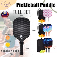 [Full Set] Pickleball Paddles Set Fiberglass / Poplar Surface Pickleball Rackets Pickle Ball Paddle 