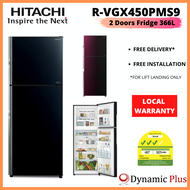 [BULKY] Hitachi R-VGX450PMS9 2 Glass Doors Top Freezer Fridge 366L with Free Gift -Vacuum Container Gift Set (worth $109)