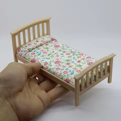 ✰✪1 Piece 1:12 Dollhouse Accessories Miniature Floral Single Bed Model Mini Furniture Bedroom Micro 