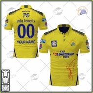 CSK Chennai Super Kings IPL Cricket Jersey Custom Nama Nomor Baju Polo Sukan Kriket Lelaki
