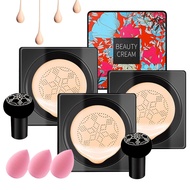 Set Krim CC Mushroom Head Air Cushion, 3PCS Krim BB dengan Liputan Penuh, Krim CC Cushion Foundation