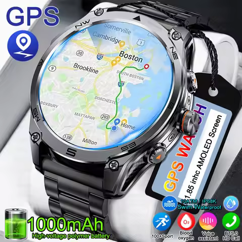 2026 New Military T-Rex 3 Ultra GPS Smart Watch Men 1000mAh Battery 10ATM Waterproof Compass Flashli