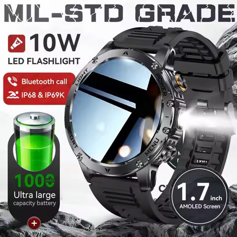 2025 New US MIL-STD Grade GPS Smartwatch 1.7" AMOLED Swim Waterproof 1000mAh Large capacity Battery 