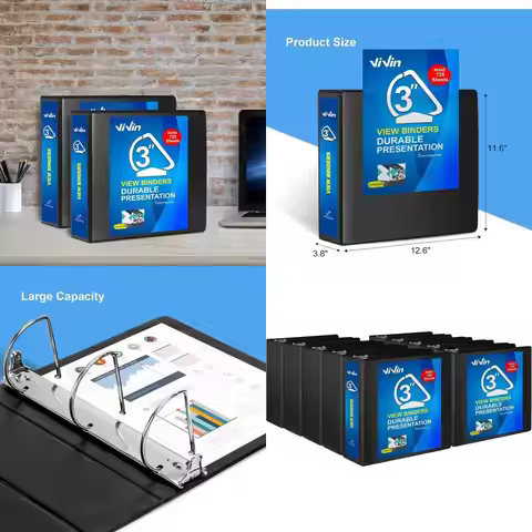 3 Inch Slant D-Ring View Binder, 725-Sheet Capacity, 8.5 x 11 Paper, 10-Pack, Black