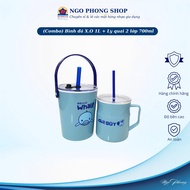 (Combo) Bình đá X.O 1L + Ly quai 2 lớp 700ml Tân Lập Thành – Họa tiết bắt mắt kèm ống hút tiện lợi.