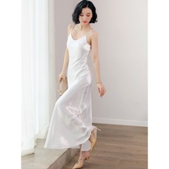 Summer Dress Women Long Satin Slip Dress Spaghetti Strap Party Dress Vintage Gold White Silk y Maxi 