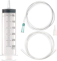 300ml Large Syringe with 2 40 inch Plastic Tubing Hoses for Enema Plant Hydroponic Liquid Measuremen