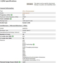 CPU Intel i9-10900 QTB2 3.0G 10核心