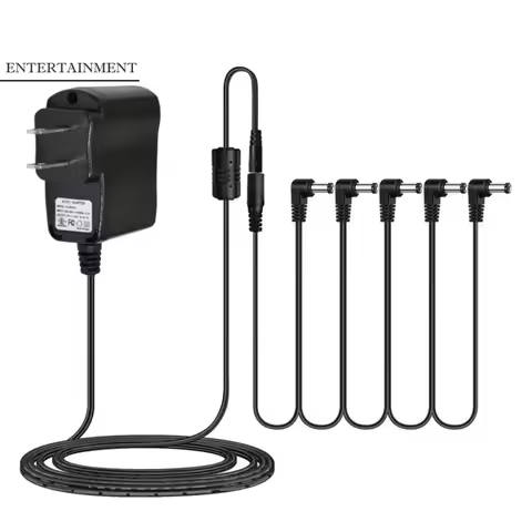 5 Way Electric Guitar Power Adapter AC DC 9V 500mA Guitar Pedal Power Supply Reinforced Center Negat