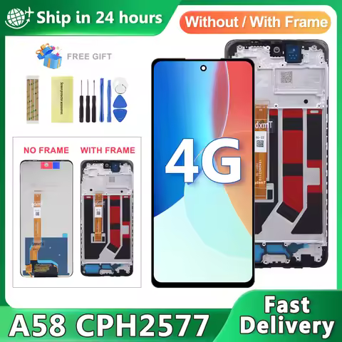 6.72'' For Oppo A58 4G LCD CPH2577 Display Screen Touch Panel Digitizer Replacement with Frame For O