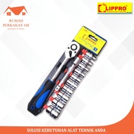 LIPPRO Kunci Sok SOCK Set Rachet Socket RaTchet SET 12 pcS 6 PT 1/2"