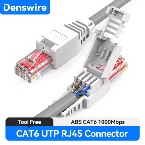Denswire Tool-Free RJ45 Connectors | UTP Cat5e Cat6 Cat7 Ethernet Plugs for Solid & Stranded Cable