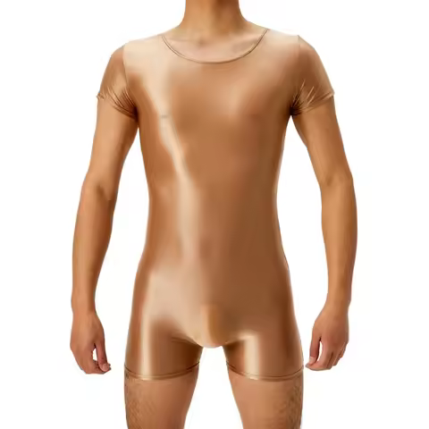 Men's Shiny Glossy Shorts Playsuit Athletic Supporters One Piece Sheer Bodysuit Club Party High Elas