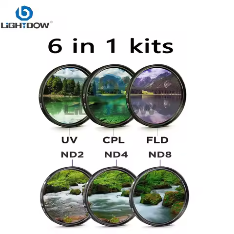 Lightdow Camera Lens Filter 6 in 1 Kits UV+CPL+FLD+ND 2 4 8 49mm 52 55 58 62 67 72 77 82mm Kit for C