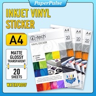 ITech Brand Vinyl Sticker Matte / Glossy / Transparent 20Sheets A4 Waterproof