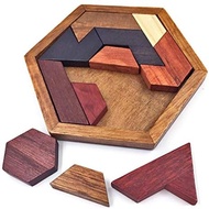 KINGOU Hexagon Tangram Puzzle Wooden Brain Puzzles for Kids & Adult Challenge Wooden Brain Teasers P