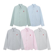 AMI Paris Men Stripe Shirt Long Sleeve Embroidered Casual Cotton Shirts