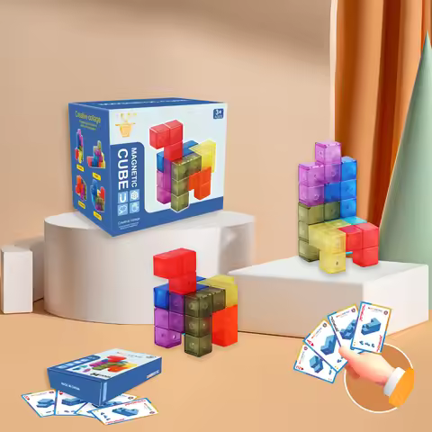 DIY Magnetic Cube Building Blocks 3D Magnet Tile 7Pcs Set Puzzle Speed Cube 54pcs Guide Cards Intell