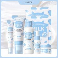 1 Set Smoothing LAIKOU Milk Skincare Set (Eye Cream 20g & Cleanser 80g & Toner 100ml & Serum 17ml & 
