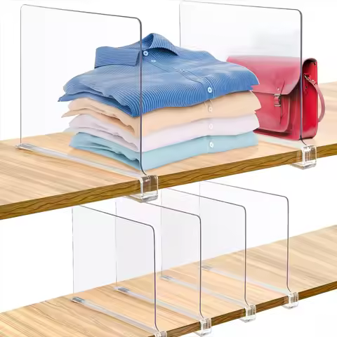 2/4/6PCS Clear Acrylic Closet Shelf Bookcase Divider Home Use Wardrobe Shelf Bookcase Divider Baffle