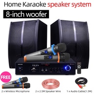 Wooden box 8 inch Subwoofer Home Karaoke Full Set KTV Speakers System Amplifier With 2 Wireless Micr
