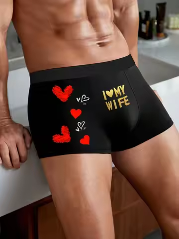 Men's comfortable boxing shorts underwear with fancy prints, Valentine's Day gifts, elastic underwea