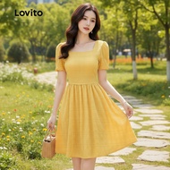 (trendy6)Lovito Casual Dress Zipper Spring/summer Yellow Dress for Women L143ED444 Lovito Gaun Kasua