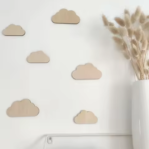 6Pcs Cloud Wall Sticker Wooden Clouds Wall Decor Reusable Wall Decoration for Bedroom Above The Bed