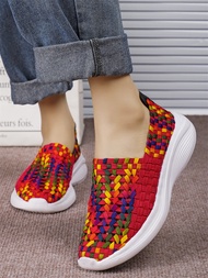 รองเท้าแตะขนาดใหญ่ของผู้หญิงรองเท้าแตะส้นหนารองเท้าส้นสูงโบฮีเมียนรองเท้าลำลองรองเท้าถักของผู้หญิง