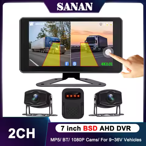 7 inch Truck DVR System BSD Sound and Light Alarm 2CH 1080P Night Camera Touch Screen MP5 BT AHD Mon
