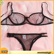 denises Dobby Mesh Underwire Lingerie Set Women 2PC Underwire Lingerie Set Two Piece Underwear Linge