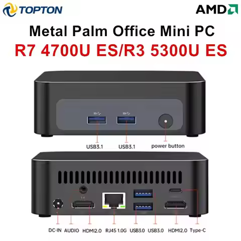 Topton Palm Gaming Mini PC AMD Ryzen 7 4700U ES 3 5300U ES 2*DDR4 2*M.2 Slots Portable Office Deskto