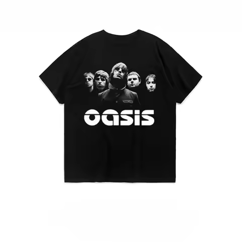 New Summer Fashion Cotton Round Neck Loose Short Sleeve Oasis Band Rock T-shirt Oasis Band Print T-s