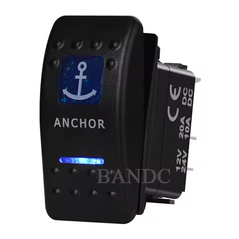 Anchor Pattern Momentary Rocker Switch 5P (On)-Off SPST Dual Blue Led for Boat Marine Vehicle Yacht 