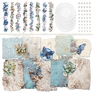 Mayplous Aesthetic Butterfly Themed Sticker Embossed Flower Pattern Decor Paper Set Retro Strip Deca