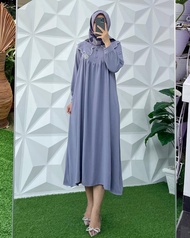 MIDI DRESS TERBARU BAHAN CRINKEL AIRFLOW POLOS BUSUI KERAH RENDA