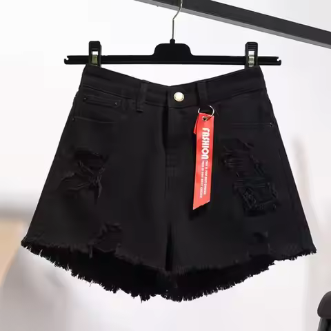 Trendy Ripped Jean Shorts High Waisted All-match Short Pants Frayed Raw Hem Tassel Denim Shorts 2024