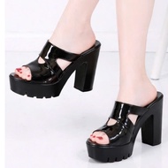 Women's 9cm Square Heel High Heel Sandals, Easy to Walk in, Soft and Comfortable Leather tcn