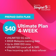 SingTel $40 Ultimate 5G unlimited data plan (included 40GB Malaysia Roaming) prepaid Data reload