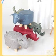 Solid Wood Cartoon Children's Stool Animal Stool Home Shoe Changing Stool Faux Leather Creative Fash
